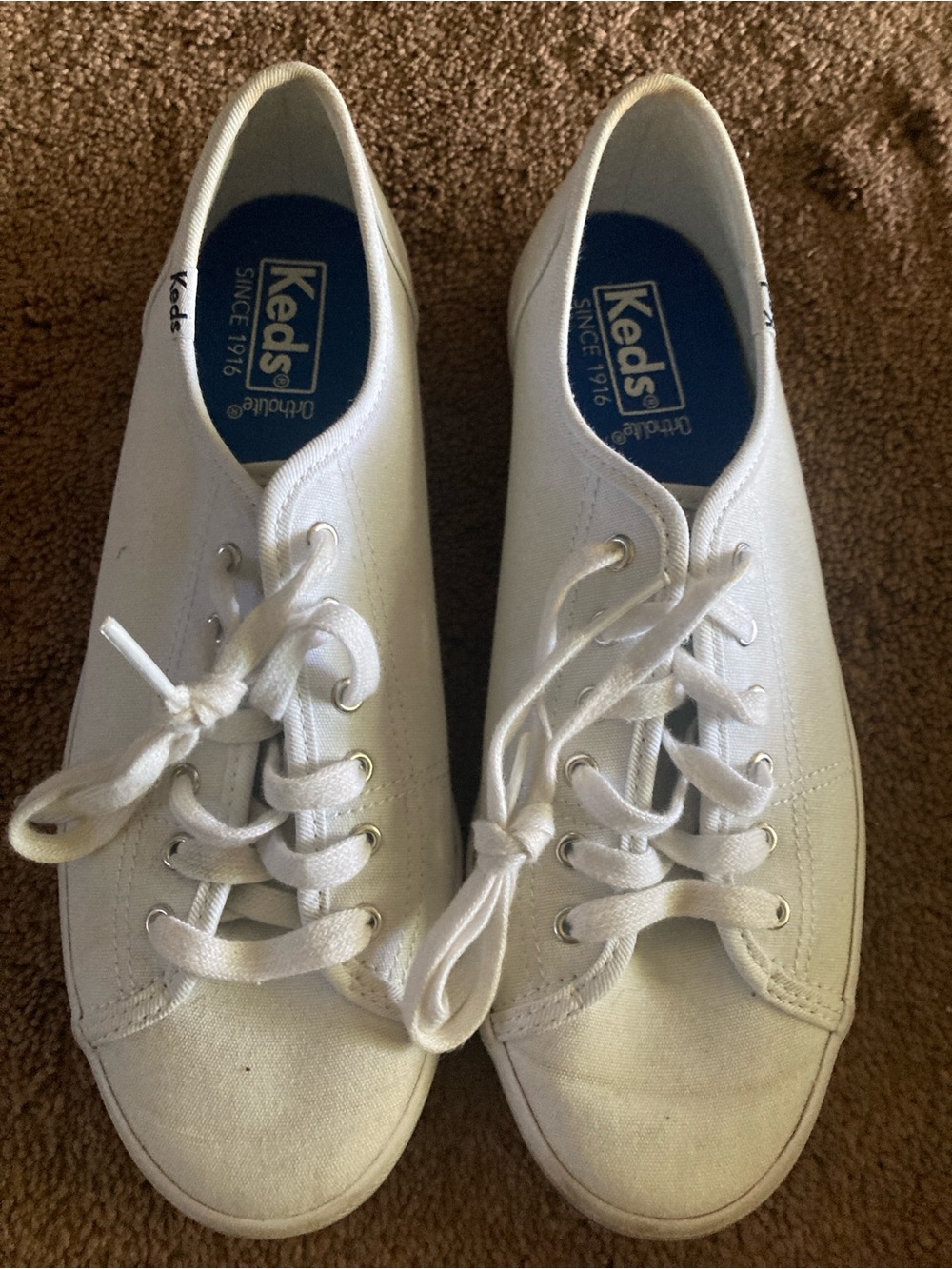 Keds White Canvas Lace-Up Sneakers with Blue Insole